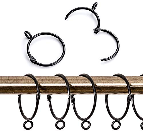 Exporee 20 pièces Métal Anneaux Rideaux, Ouverts et Fermés Crochets de Suspendre à Anneaux pour Rideaux et Tringles, Diamètre Interne de 38 mm (Noir)