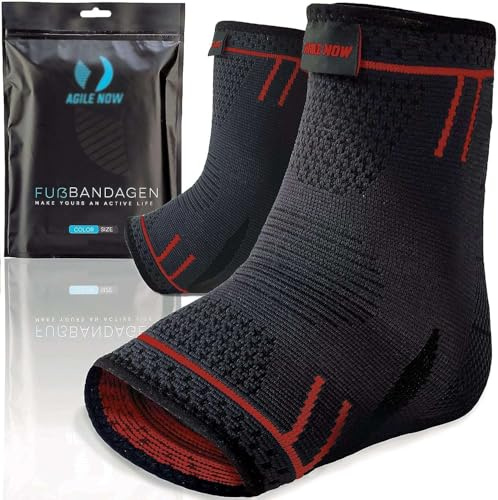 AGILE NOW® Sprunggelenkbandage 2er Set stabilisiert die Knöchel & schützt die Gelenke – Knöchelbandage für Damen & Herren – rutschfeste & atmungsaktive Fußbandage – passt in jeden Schuh (M | Rot)