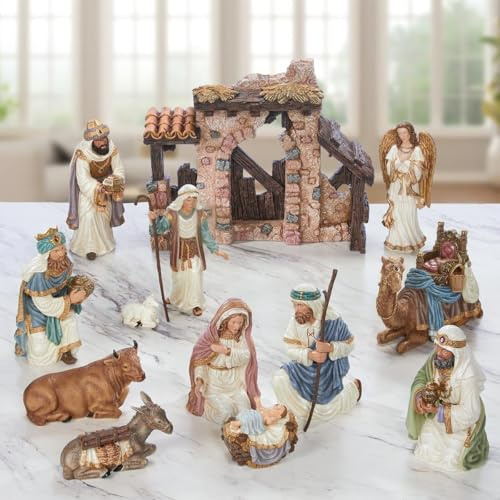 KIRKLAND Signature Hand-Painted Christmas Nativity 13-Piece Set