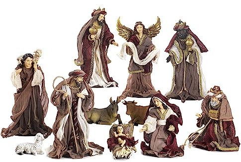 PABEN Set Presepe Natività completo in Stoffa e Resina, 11 personaggi (Cm. 28,5)