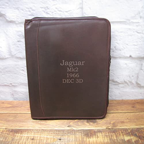 Personalised Classic car or bike real leather A4 document holder wallet file folder with 4 ring organiser
