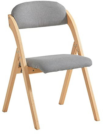 SoBuy Klappstuhl Holz gepolstert – Ergonomischer Küchenstuhl & Esszimmerstuhl, faltbar & platzsparend, fertig montiert, für Küche Balkon Büro, Hellgrau 47.5 x 77 x 59 cm FST92-N