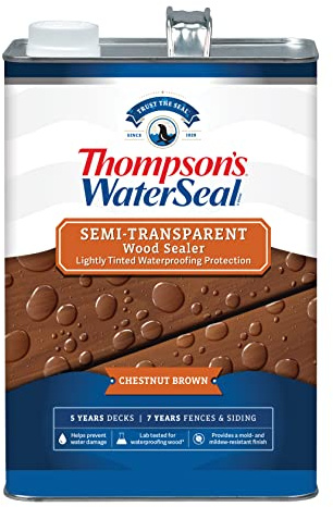 Thompson’s WaterSeal Semi-Transparent Waterproofing Wood Stain and Sealer, Chestnut Brown, 1 Gallon
