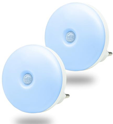 myCozyLite Bewegungsmelder Nachtlicht Blau, LED Nachtlicht Steckdose, Kleine Nachtlichter, Schlank, Energiesparend, für Schlafzimmer, Badezimmer, Kinderzimmer, Flur, Treppenhaus, Rund, 2er Pack