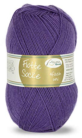 Rellana Flotte Socke uni,100 Gr. 4-fädige Sockenwolle, 75% Schurwolle(Superwash)/25% Polyamid, (935 lila)
