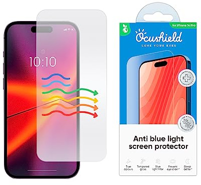 Ocushield Pellicola protettiva in vetro temperato anti luce blu per iPhone 14 Pro da 6,1 pollici, protegge gli occhi, riduce l'emicrania e migliora il sonno