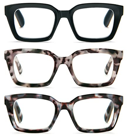 KoKoBin 3 packs Lunettes de vue Lecture Anti-Lumière Bleue,Lunettes pour lire Surdimensionnées Carrées Élégantes,Anti-Fatigue Lentille Claire Hommes 3.0