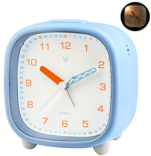 Ayybboo Wecker Analog Ohne Ticken, Wecker Kinder mit Snooze Licht, Großes Ziffernblatt Quarzwecker, Lernwecker für Jungen Mädchen, Geräuschlos (Blau)