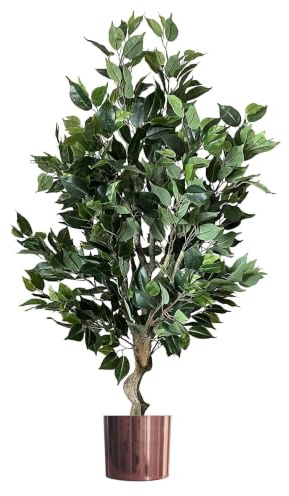 Leaf Realistic Artificial Tree with Planter, Mixed Materials, Dark Bushy Ficus Copper, 100cm