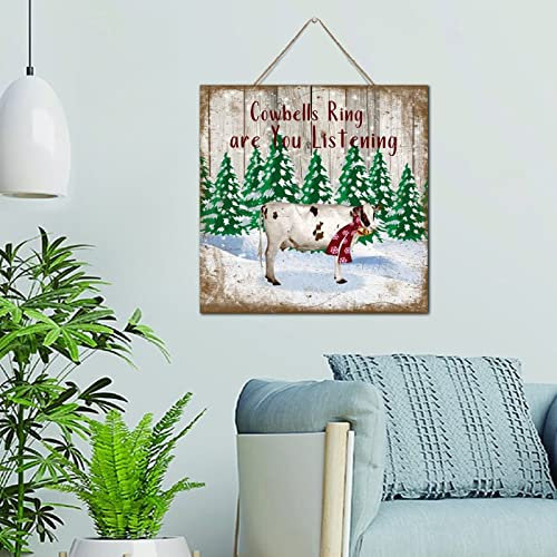 Inspirierendes Holzschild Kuhglocken Ring Are You Listening Antike Holzschild Zitat Rustikale Lustige Kuh Weihnachten Liedregal Dekor Schilder für Zuhause Kaminsims 30,5 x 30,5 cm