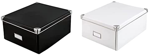Idena 10520 - Aufbewahrungsbox aus festem Karton & 10519 - Aufbewahrungsbox aus festem Karton, Deckel mit verstärkten Kanten aus Metall, Allzweck-Box in Weiß inklusive Beschriftungsfeld