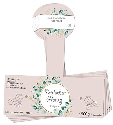 Apoidea – Honig Etiketten Cut-Out mit Gewährverschluss selbstklebend & personalisierbar - 25 Stück/Etiketten Honiggläser 500g / Honig Aufkleber für selbstgemachten Honig/Honigetiketten