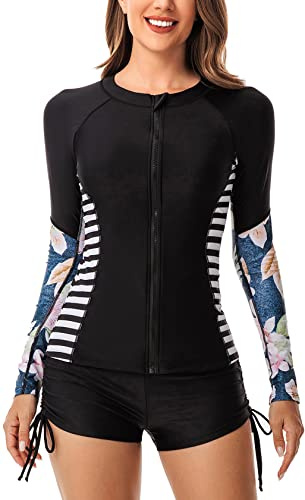 2-delade badkläder dam långärmad rashguard tvådelad dammode rund hals surfing simning sport strandkläder, A01, XL