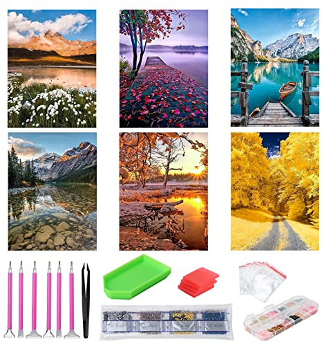 HonGien 5D Diamond Painting Kits für Erwachsene und Kinder, 6 Stück Diamant Malerei Kits, Diamant Painting Bilder für Home Wall Decoration 30x40cm/12x16 (Kulisse)
