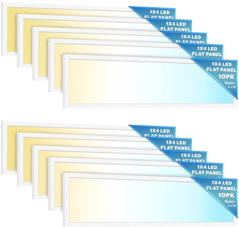 Sunco 10 Pack 1x4 LED Flat Panel Light, Dual Selectable CCT 3500K/4000K/5000K & Selectable Wattage 30W/40W/46W, 5700LM, 0-10V Dimming, Surface Mount, Matte White Drop Ceiling Fixture - ETL, DLC