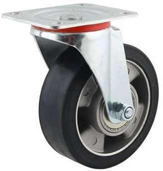 WIKO Schwerlastrollen 125 mm Transportrollen - Lenkrollen mit Bremse - Aluminium Gummirollen Set bis 200 kg - Bockrollen (Lenkrolle)
