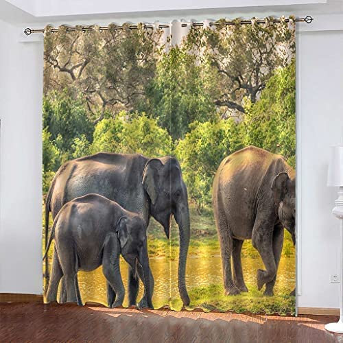 3D Vorhang Blickdicht Tierischer Elefant 100% Polyesterfaser Wohnkultur Personalisierter Druck Kinder Vorhang Schlafzimmer 170(B) X200(H) cm - Wohnzimmer Büro Kinderzimmer Fenster Dekor
