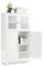 LIFEZEAL Mueble de Baño, Armario de Suelo con Estante Ajustable, Armario con Doble Puerta de Cristal, Mueble de Almacenaje de Madera para Cocina, 30x60x109 cm (Blanco)