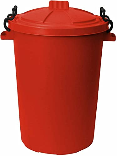 50L Litre Large Heavy Duty Plastic Clip on Lid Dustbin with 42L Litre Flexi Tub Robust Flexi Muck Bucket Garden Home Tub Animal Feed Storage Garbage Waste Bin Indoor Outdoor Uses (Red, 50L Bin)