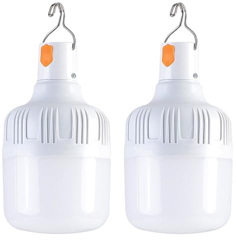 Emergency - Lampadina a LED ricaricabile, 2 modalità di illuminazione, USB, dimmerabile, per luci di emergenza, cabine notturne, attività all'aperto (2 confezioni)