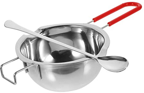 Operitacx Stainless Steel Candle Wax Melting Pot with Waterproof Insulated Handle 400ml DIY Candle Making Pot Two-Piece Set Mixing Spoon Diversion Groove Design