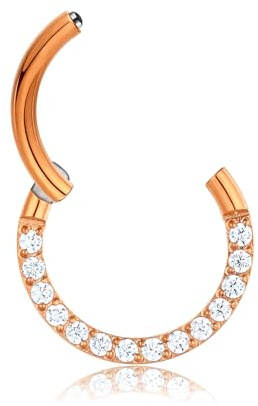 Lantine 16g 8mm Rosegold Septum Piercing Zirkonia Nasenpiercing Daith Rings