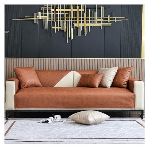 HonunGron Kunstleder Sofabezug Sofaschoner Wasserdicht rutschfest 4 3 2 1 Sitzer, L Form Sofaüberwurf, Sofadecke, Vintage Design Sofa Überzug Ecksofa Couch Überzug Couch Überwurf (Braun,110×160cm)