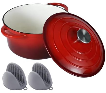 DYHQQ Pentola da Forno Olandese in Ghisa Smaltata con Coperchio E Doppie Maniglie, Forno Olandese Antiaderente Pentola da Cucina Resistente per Brasare, Stufati, Arrostire, Cuocere Il Pane, Cucinare
