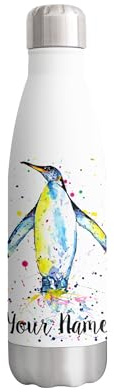 Vixar Penguin Personalised Custom Bottle with your Text/name Watercolour bird Animals Bottle Double Wall Insulated Stainless Steel Sport Drinks 500ml