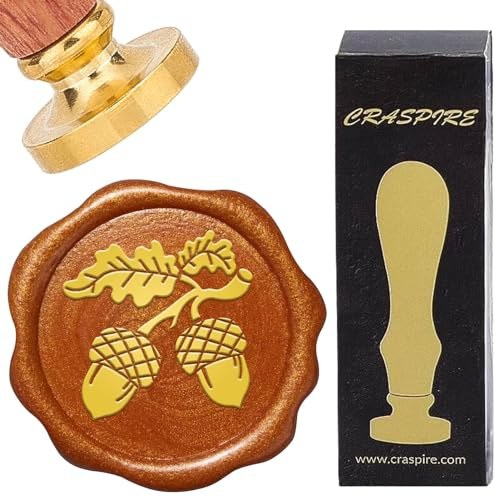craspire Eichelwachs-Siegelstempel, Pflanze, 25 mm, Siegelwachs-Stempel, Retro, Abnehmbarer Messingkopf Mit Palisandergriff, Für Hochzeit, Geburtstag, Umschläge, Einladungen, Dekoration