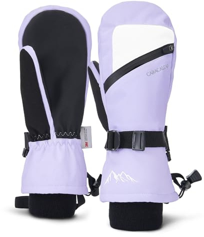 Winter Ski Mittens for Men Women Cold Weather- Warm Snow Snowboard Mittens Gloves Windproof & Waterproof, Thinsulate Warm Snow Sports Mitts with Pocket Skiing Snowboarding Mitts Purple XS-S