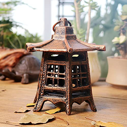 Vintage Metall Sechseckig Hängende Laterne Kerzenhalter Japanische Pagode Orientalisch Garten Dekorative Laternen für Kerzen