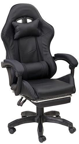 Baroni Home Sedia Gaming con Schienale Ergonomico Inclinabile e Altezza Regolabile, Sedia Ufficio con Supporto Lombare, Poggiatesta Imbottito e Poggiapiedi Estraibile, Nero, 58x66x114-124 cm