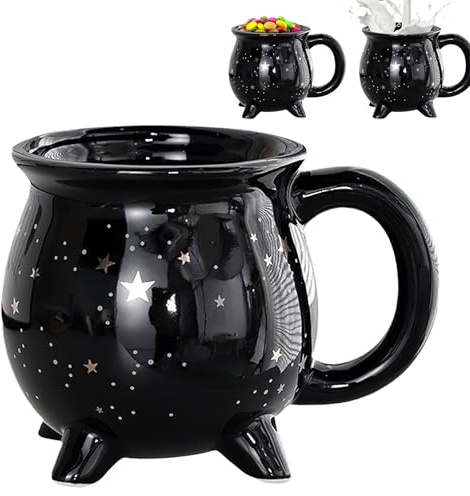 MeYuxg Kaffemugg med stjärnor, häxkittel, 350 ml, svart häxmugg keramikmugg, halloweenmugg, personlig kaffekopp, roliga häxkittel, koppar för te, juice, kaffe
