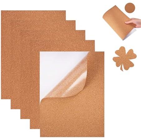 5PACK Plain Cork Sheets for Crafts 1mm Thick,Self Adhesive Cork Boards for Walls(12x8inch)