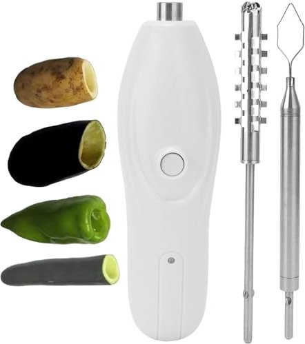 CUTPOIY Elektrischer Pfefferentkerner, Handgemüseentkerner, elektrisch für den Heimgebrauch, elektrischer Zucchini-Entkerner mit 2 austauschbaren Schneidköpfen, Küche, multifunktional, elektrischer