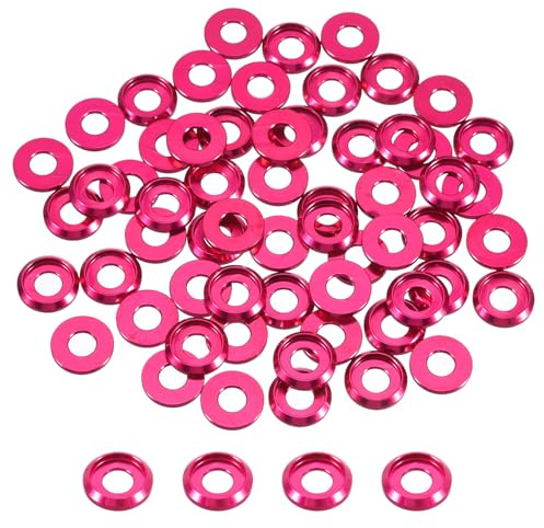 QUARKZMAN Arandelas Cónicas M5, Diámetro Del Agujero 5mm/0.2, Arandelas De Cabeza Cónica De Aluminio Para Tornillos RC/FPV/PC/Drone/Accesorios Mecánicos Y Pcs De Modelos, 60 Pcs(Rojo Rosa)