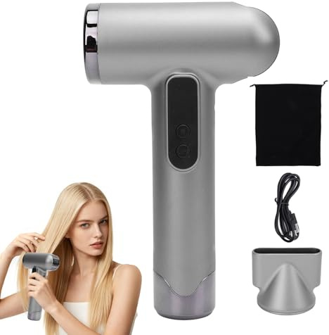 Secador de pelo inalámbrico profesional 100000RPM 15000mAh USB recargable de viaje secador de pelo con boquilla para el hogar salón dormitorio viajes al aire libre camping playas (Silver)