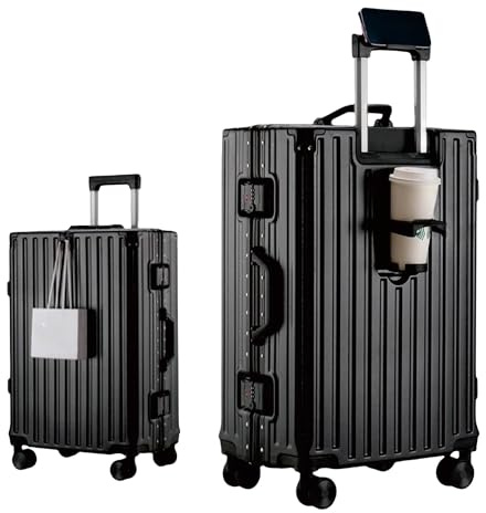yuweijie Multifunktions Koffer groß Alu-Rahmen Hartschale Trolley Reisekoffer Handgepäck Zwillingsrollen ZahlenSchloss(Schwarz, 73cm,90L)