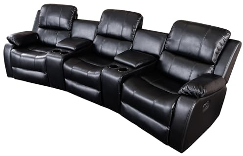 Kinosessel HOLLYWOOD - 295cm - schwarz - Polyester Liegefunktion Cupholder | Federkern-Komfort, Armlehne, Klappfunktion, Rundumbezug, pflegeleicht, Stauraum, Relax Funktion, hoher Komfort