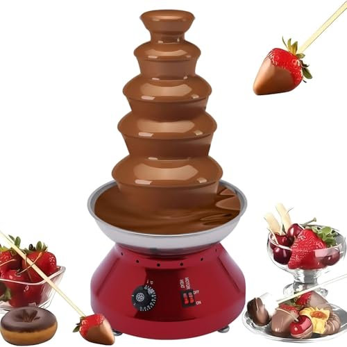 Chocolate Fountain Machine, 4/5 Tiers Chocolate Fondue Fountain, Stainless Steel Large Capacity Chocolate Waterfall Melting Warming Pot, 30~110℃ Adjustable Temperature for Wedding Buffet,Red-5tier