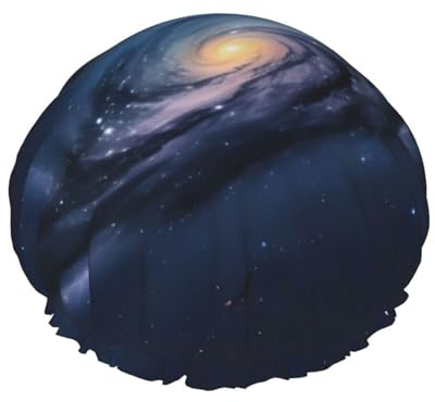 Bonnet de bain élastique et réutilisable double couche imperméable Motif galaxie Voie lactée Univers