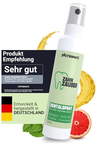 NUTRIMINS Dentalspray für Hunde 100ml – Speziell für Hunde entwickelte Zahnpflege, hergestellt von Experten in Deutschland – Sanftes Zahnspray zur Unterstützung bei Zahnbelag, Mundgeruch & Zahnstein