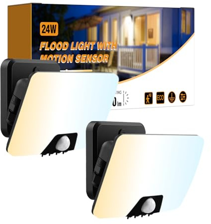 vighep 24W Security Lights Outdoor Motion Sensor, Upgraded IP65 Waterproof LED Floodlight, 3000K-6500K PIR Outside Wall Light for Fence Garden Garage Backyard