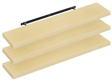 WOLTU Mensola da Muro Rettangolare Scaffale Libreria a Parete Decorazione per Cameretta Ufficio Porta CD/Dvd in Legno Rovere giallo 110cm, Set di 3, RG9316kei-3