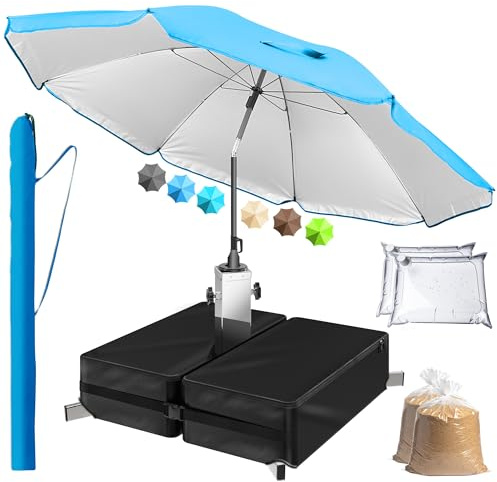 4smile Sonnenschirm mit Ständer 3er-Set inkl. Ø 200 cm Sonnenschirm Strand Schutzhülle & befüllbarem Sonnenschirmständer - UV50+ Strandschirm windfest für Balkon Garten & Terrasse in Blau