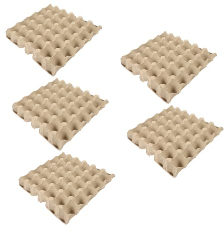 Bandeja para Huevos de Nevera Reutilizable de Pulpa, 5 Piezas | Cartones de Papel para Huevos Ranuras, Diseño Apilable Compacto, Color Beige, Organización Interior