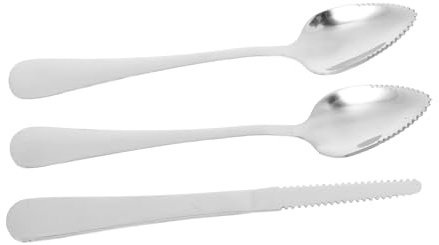 GLEAVI Cucharas y Cuchillo de Pomelo Inoxidable con Mango Ergonómico y Dentados Utensilios de Cocina para Frutas Kiwi y Postres Cucharas Cuchillo