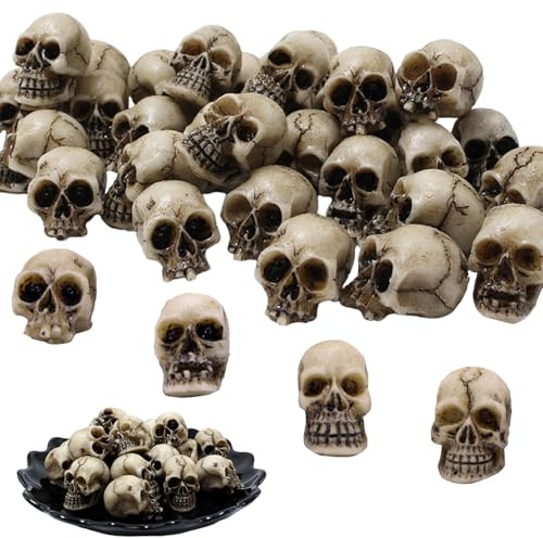 Mini Decoración de Calaveras, 20 Piezas Mini Calaveras Decorativas, Mini Calaveras De Plástico, Mini Cabezas De Miedo, Halloween Mini Cráneo, para Halloween, Fiestas de Terror, Decoración Maceta
