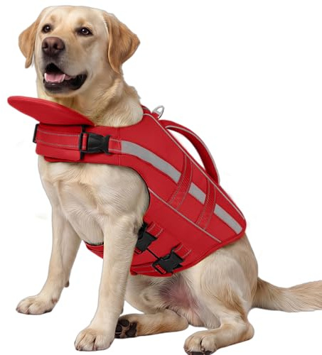 ASENKU Salvagente per Cani - Giubbotto Salvataggio Cane Taglia Piccola Media Grande, Gilet Galleggiante Sicurezza con Maniglia e Anelli D,per Nuoto Piscina Spiaggia Barca XXL